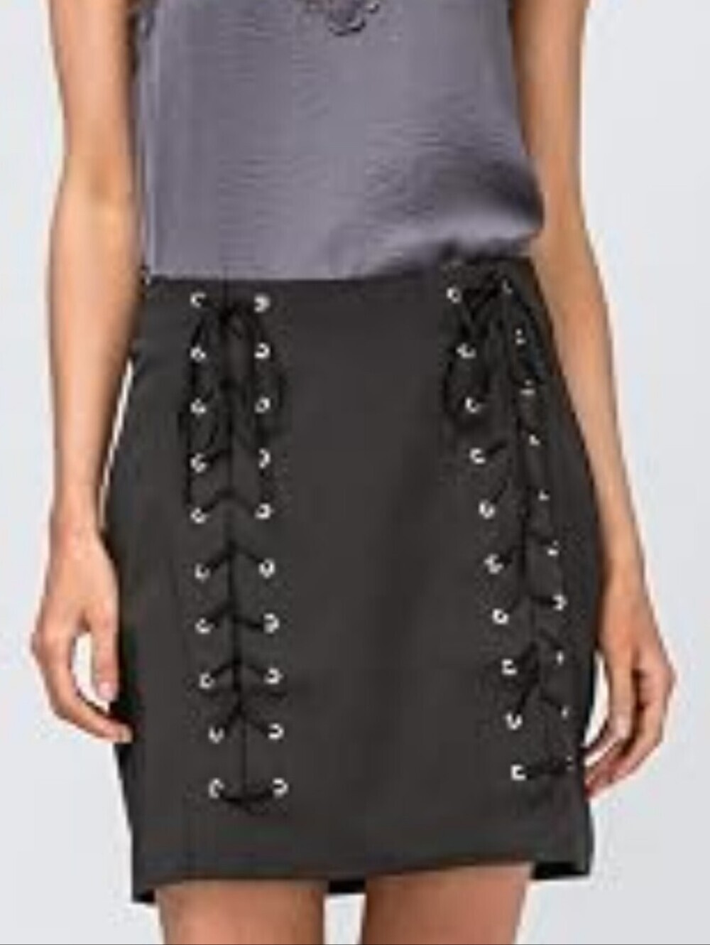 entro Black High-Waist Grommet Lace-Up Mini Skirt